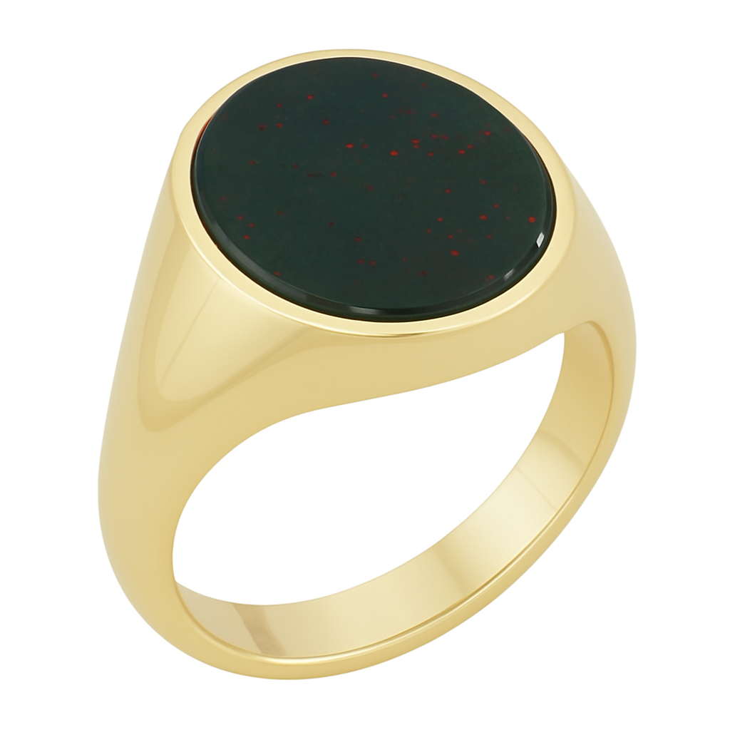 Bespoke Engraved Bloodstone Gold Signet Ring – Oval Shape