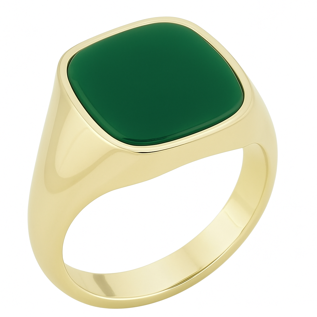Bespoke Engraved Green Agate Gold Signet Ring – Cushion Shape