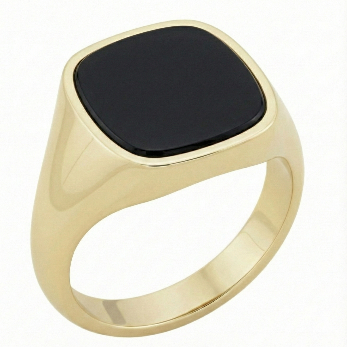 Bespoke Engraved Onyx Gold Signet Ring – Cushion Shape