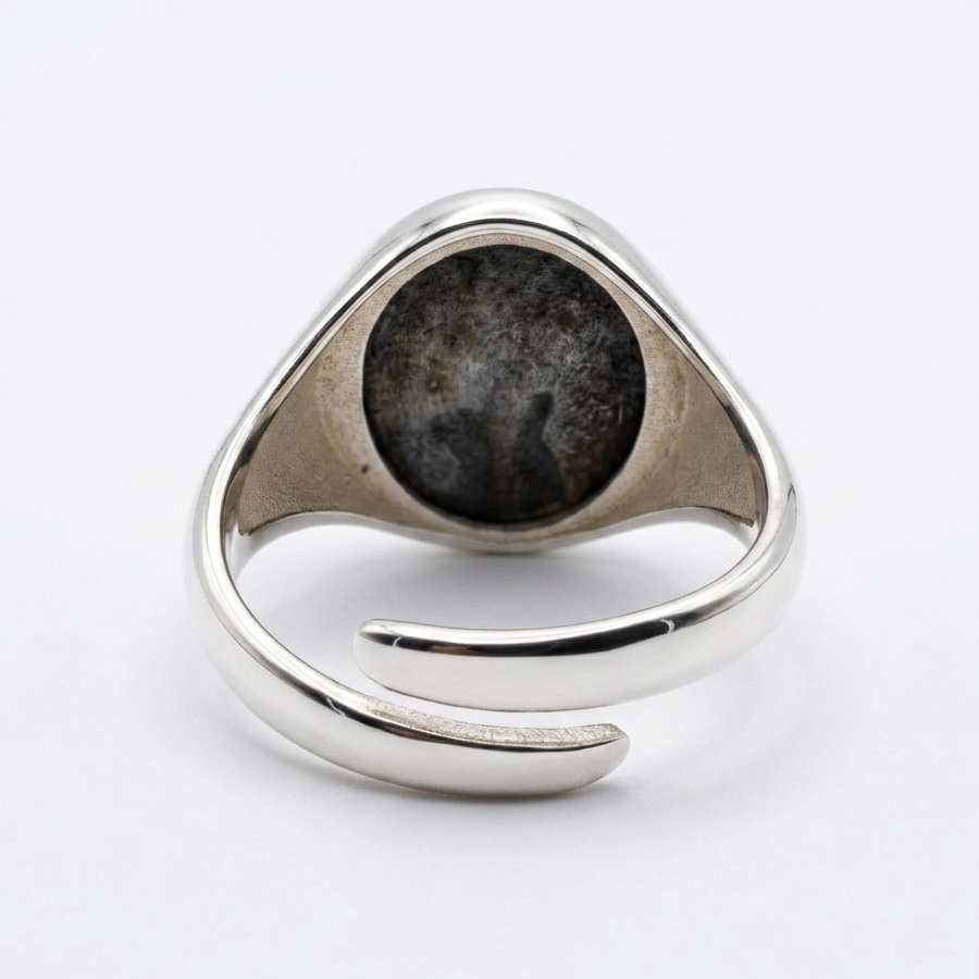 Julius Caesar Signet Ring – Grey Tahitian Mother of Pearl Cameo, Adjustable in Silver or Bronze