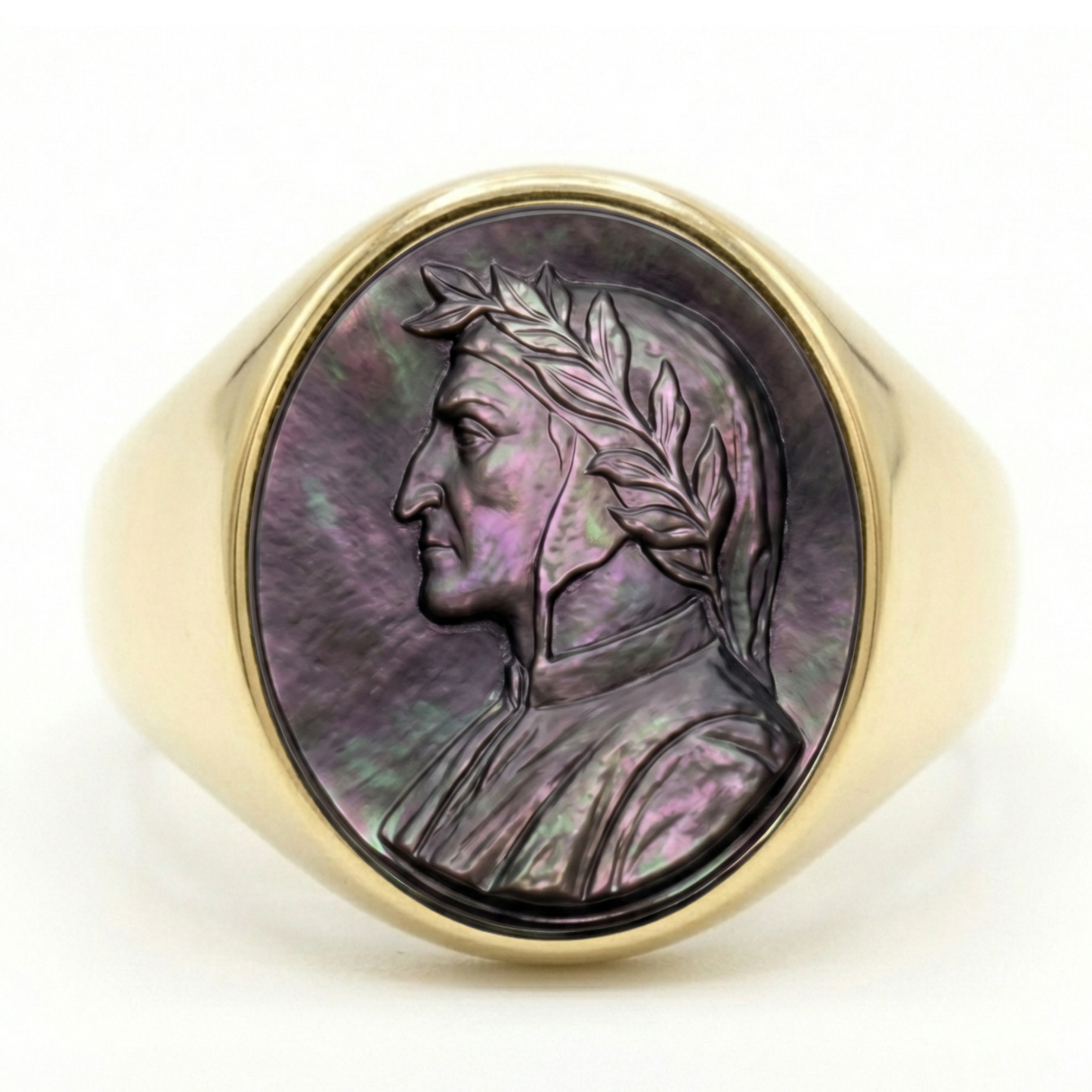 Dante Alighieri Signet Ring – Grey Tahitian Mother of Pearl Cameo, Adjustable in Silver or Bronze