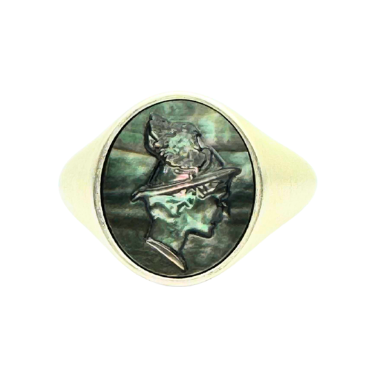 Anello Chevalier in Argento con Hermes inciso su madreperla di Tahiti