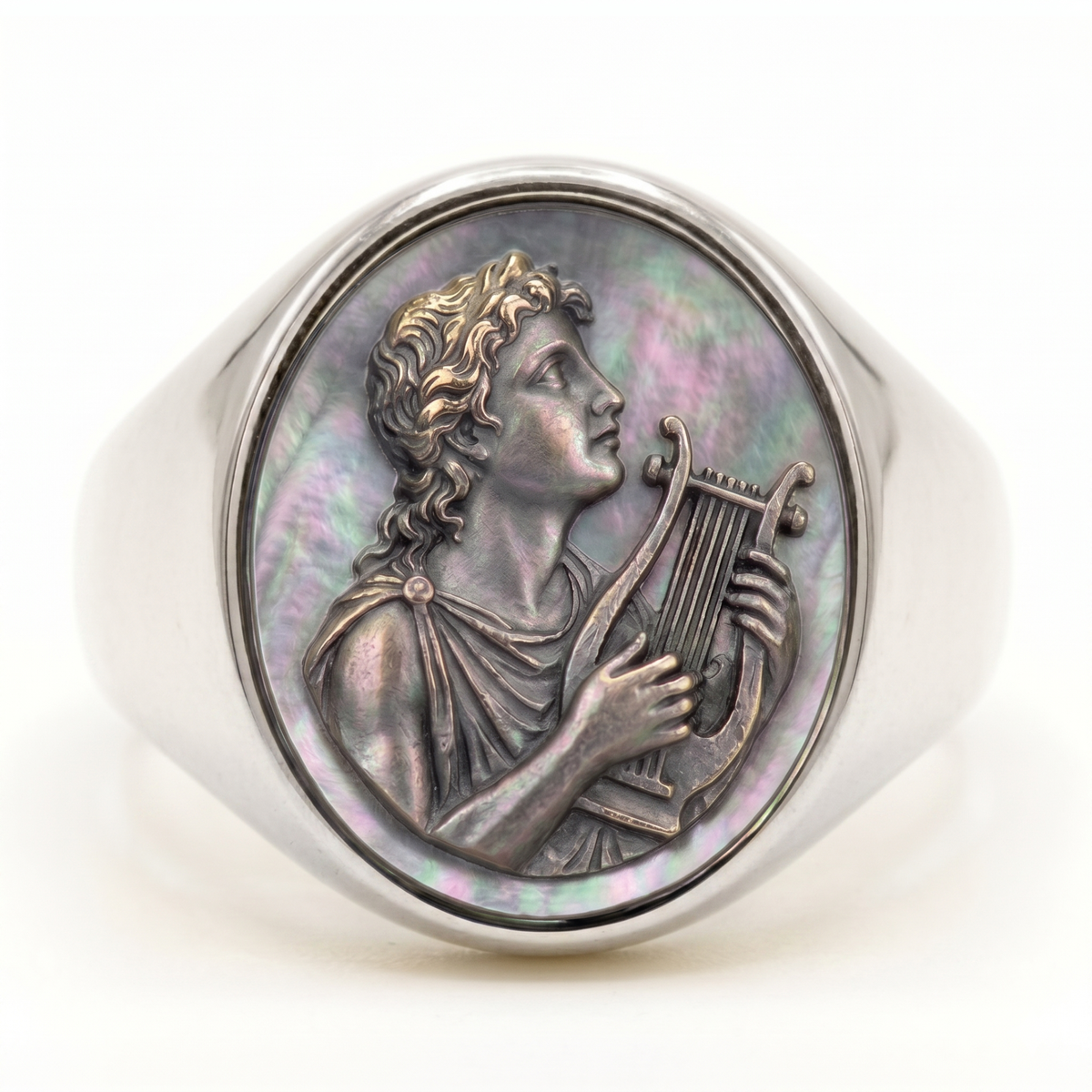 Silver Orpheus signet ring cameo