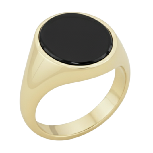 Anello Sigillo Chevalier Ovale in Oro Personalizzato con Incisione su Onice Nero