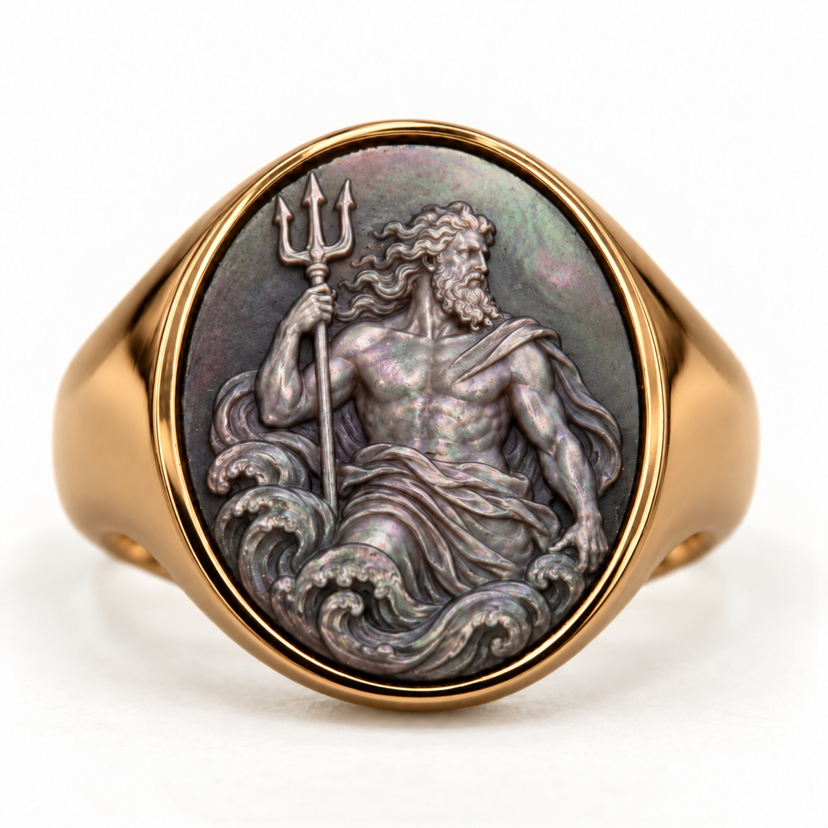 Poseidon Signet Ring Cameo in bronze