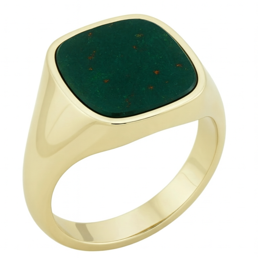 Cushion Chevalier Signet Ring in Gold with Custom Engraving on Bloodstone