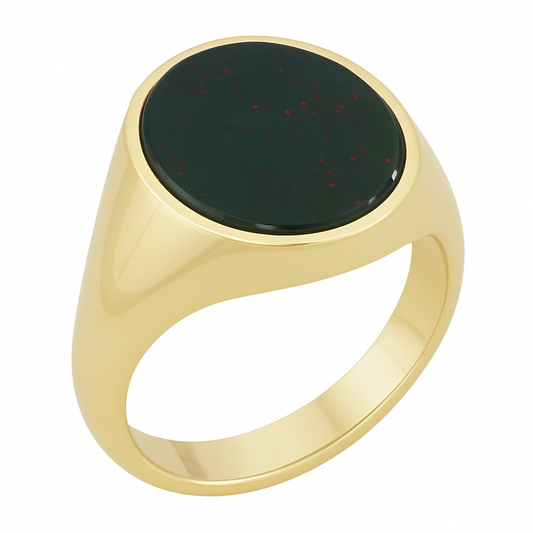 Oval Chevalier Signet Ring in Gold with Custom Engraving on Bloodstone