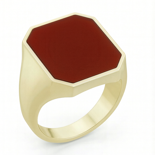 Octagonal Chevalier Signet Ring in Gold with Custom Engraving on Red Carnelian