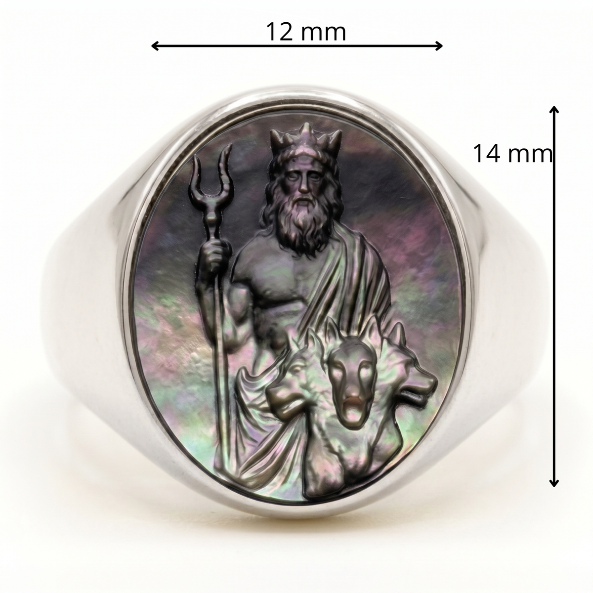 Anello sigillo con iniziale E – Cammeo in madreperla grigia - Regolabile