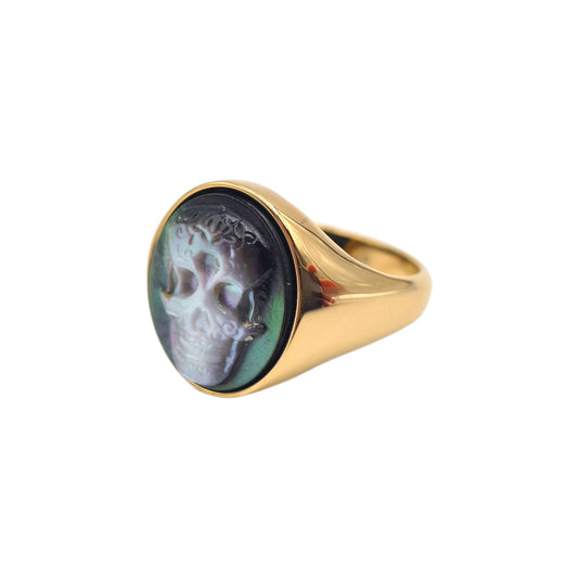 Anello Chevalier teschio madreperla nera