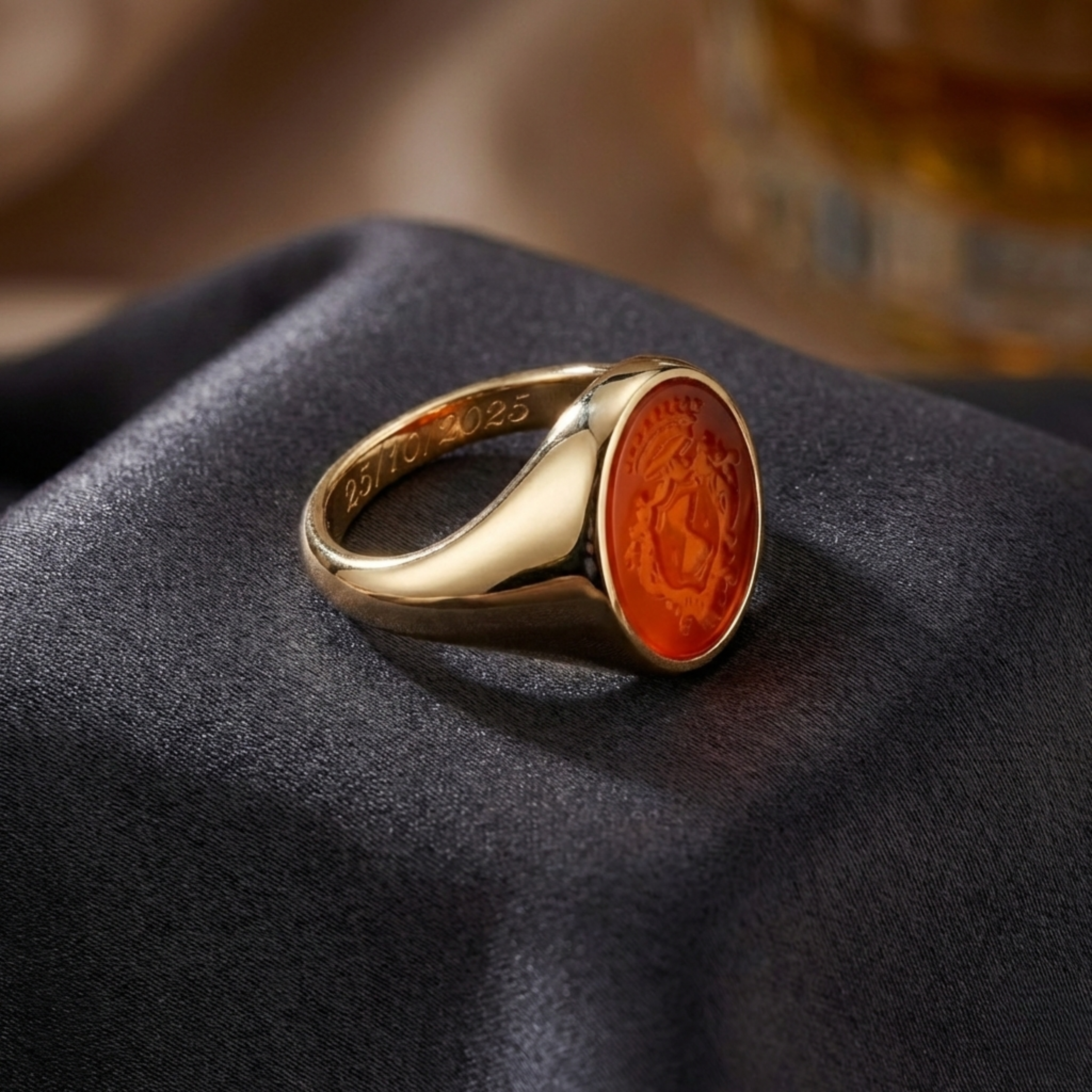 artisan signet rings with engraved red carnelian